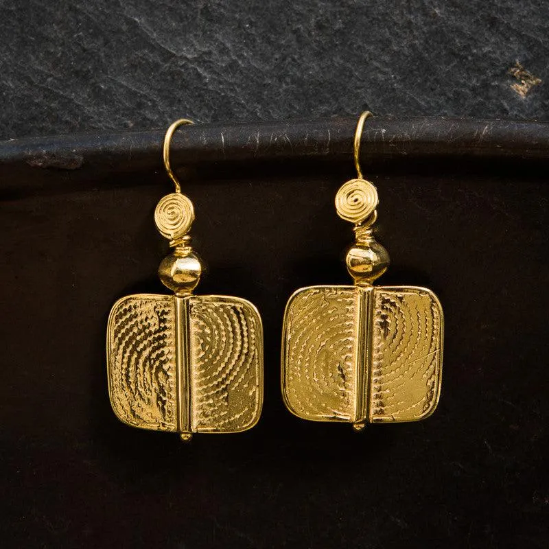 18ct Gold Vermeil Curved Edge Square Drop Earrings