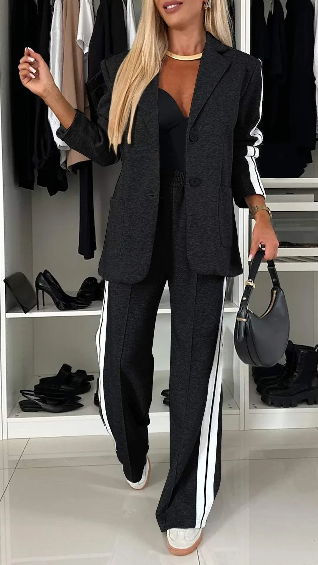 2 Piece Casual Set with Blazer and Joggers for Women