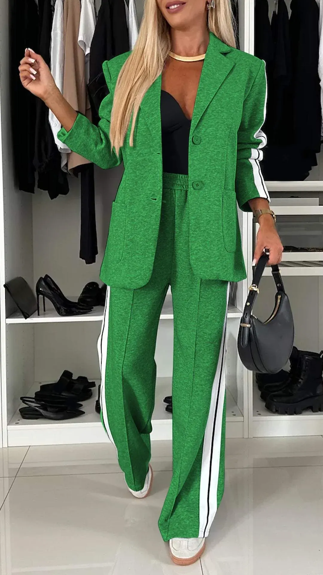 2 Piece Casual Set with Blazer and Joggers for Women