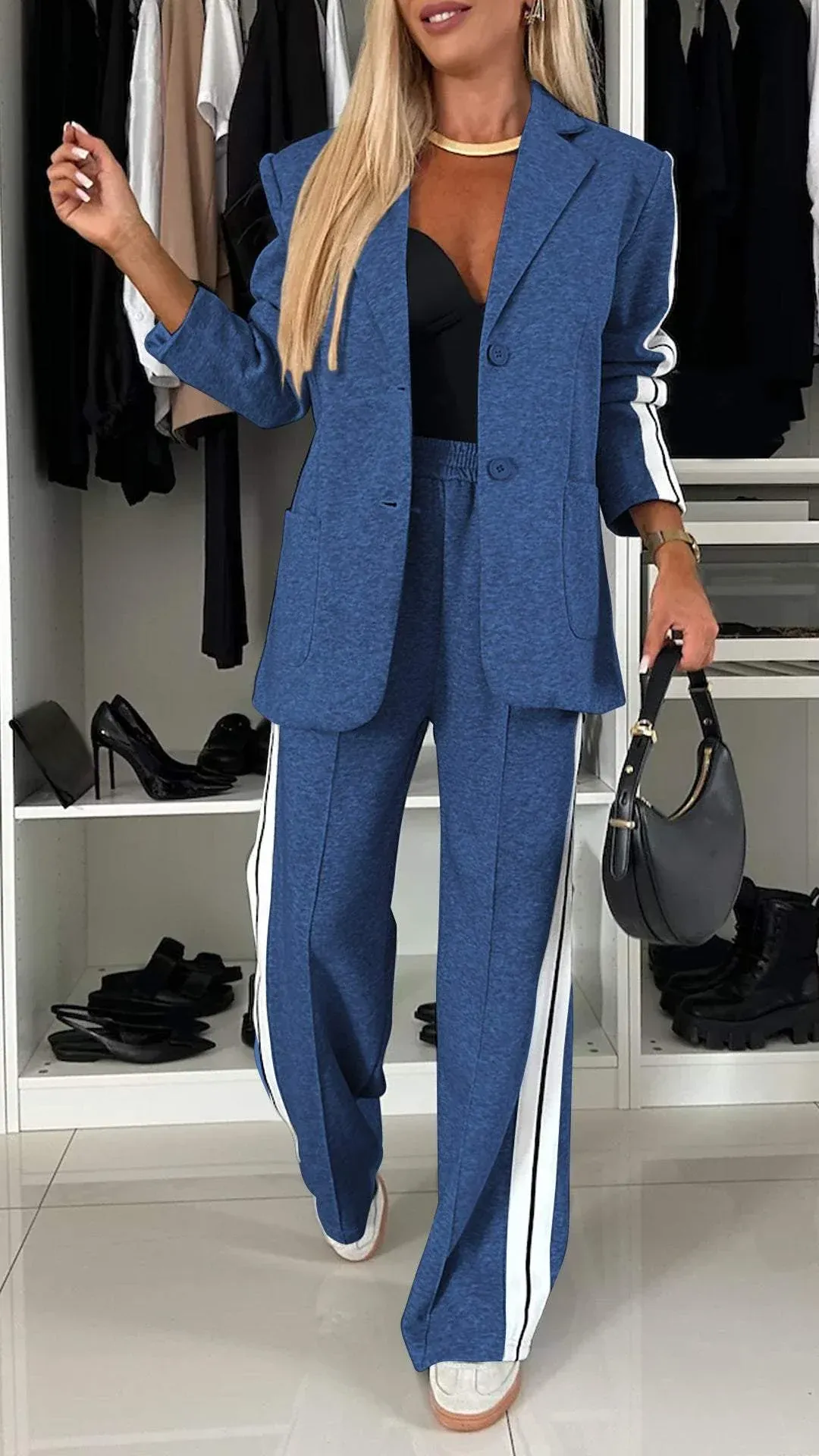 2 Piece Casual Set with Blazer and Joggers for Women
