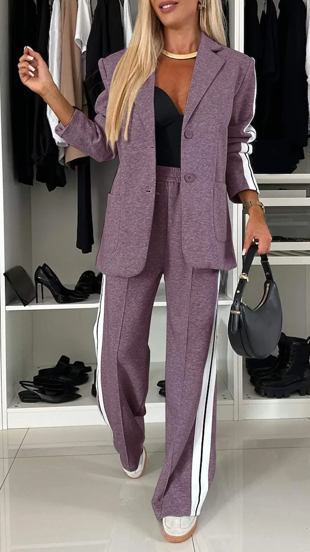 2 Piece Casual Set with Blazer and Joggers for Women
