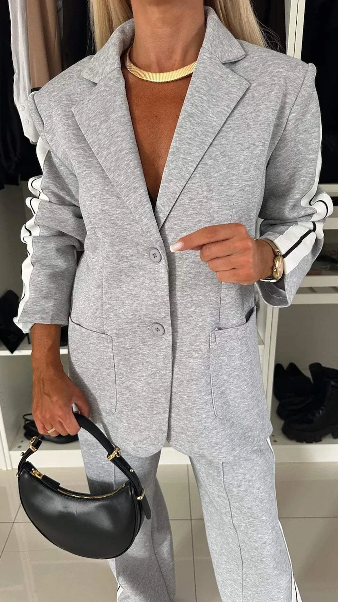 2 Piece Casual Set with Blazer and Joggers for Women