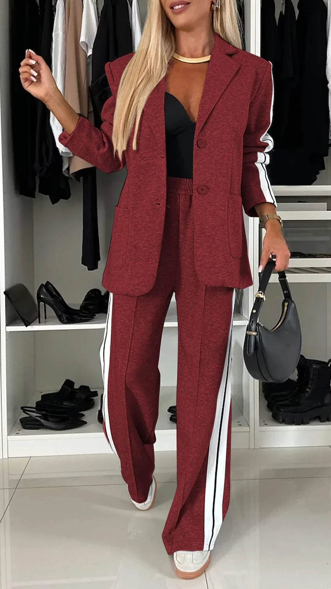 2 Piece Casual Set with Blazer and Joggers for Women