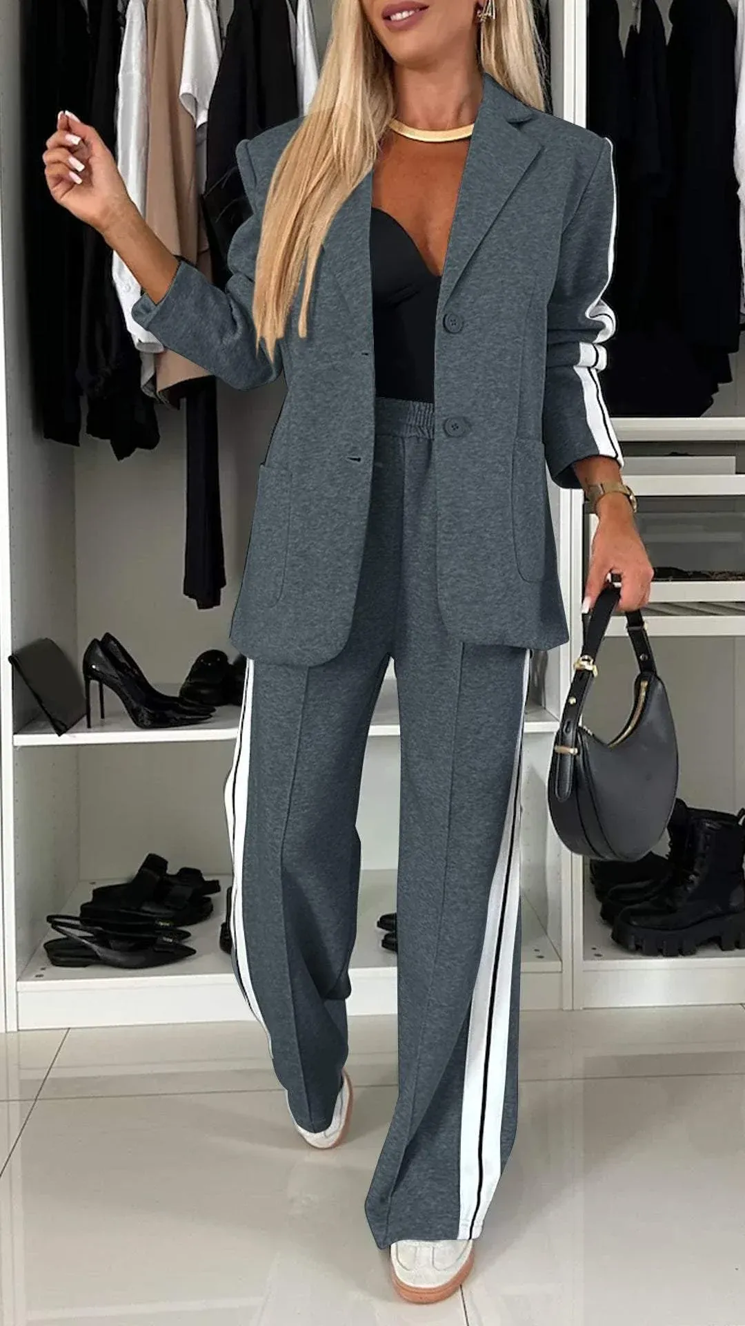 2 Piece Casual Set with Blazer and Joggers for Women