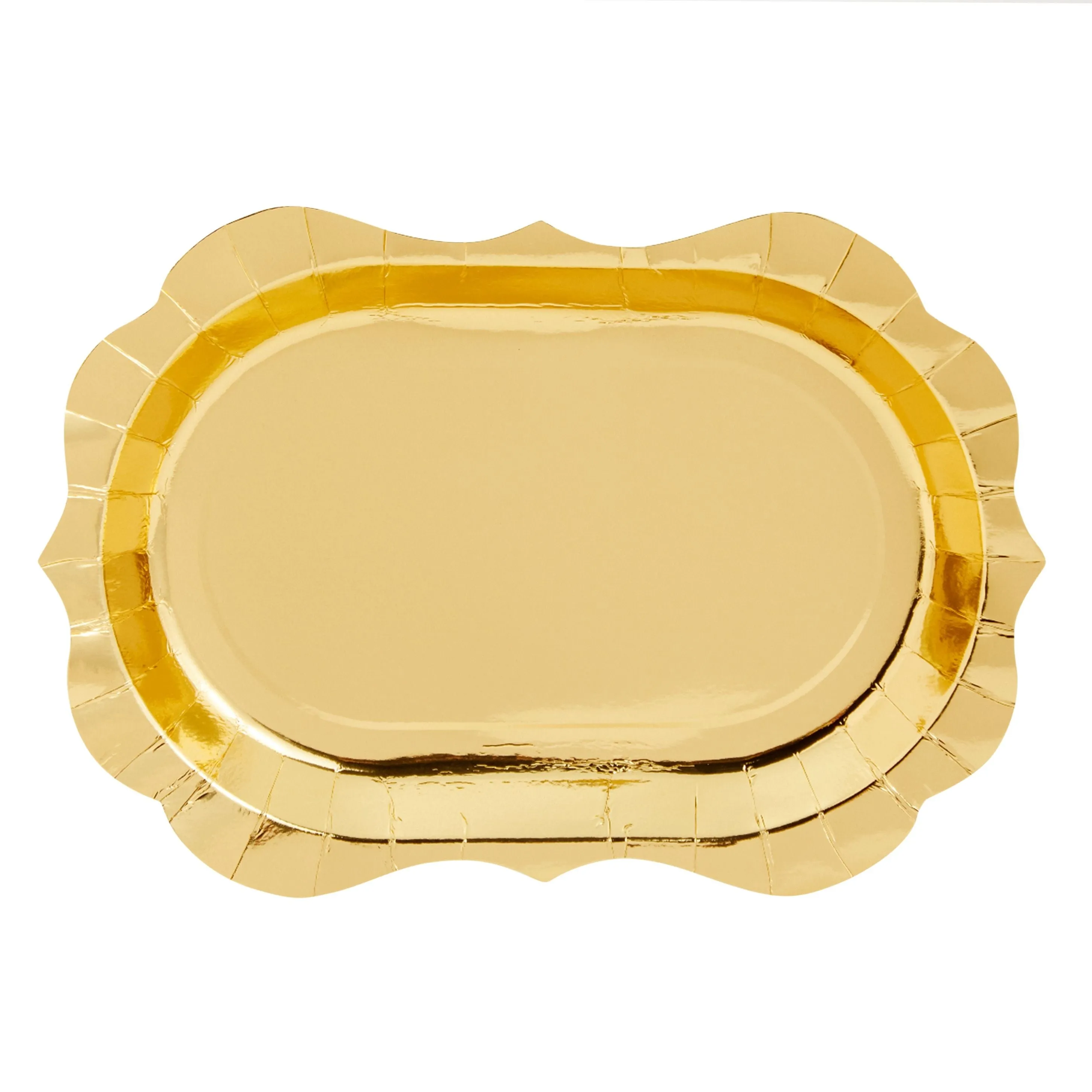 24 Pack Metallic Gold Foil Paper Serving Trays with Scalloped Edge (13 x 9 in)