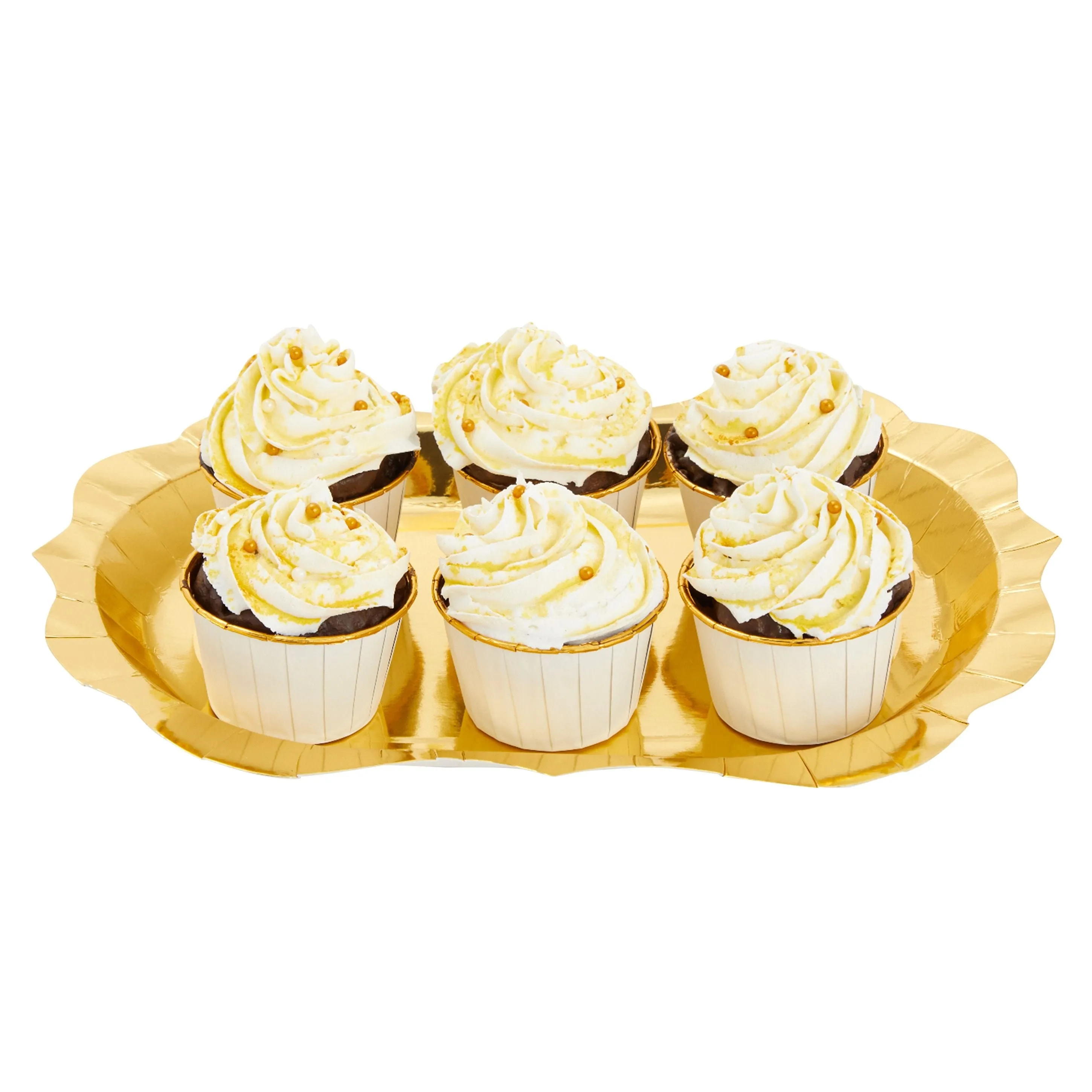 24 Pack Metallic Gold Foil Paper Serving Trays with Scalloped Edge (13 x 9 in)