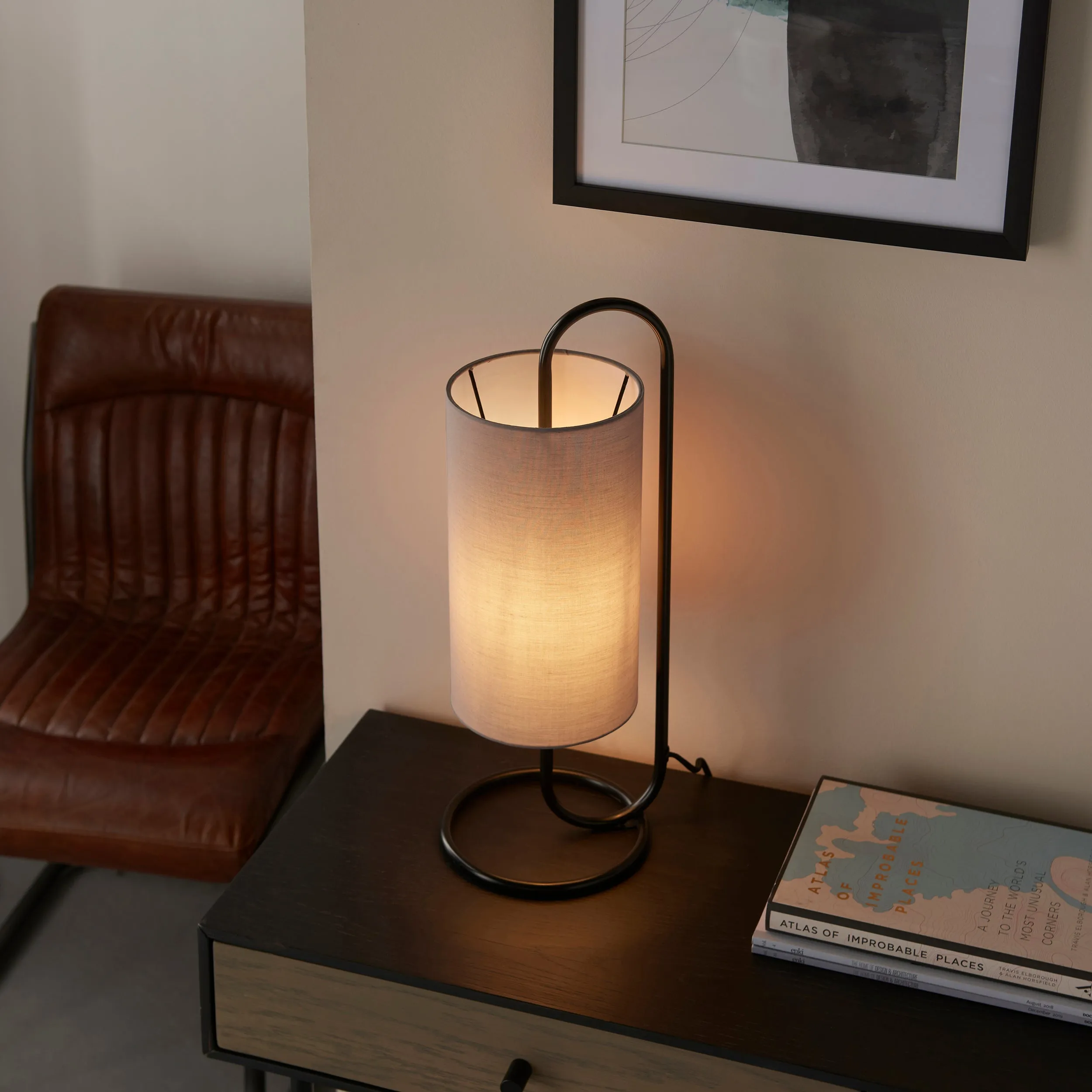 Amos Baluster Table Lamp Matt Black & Grey