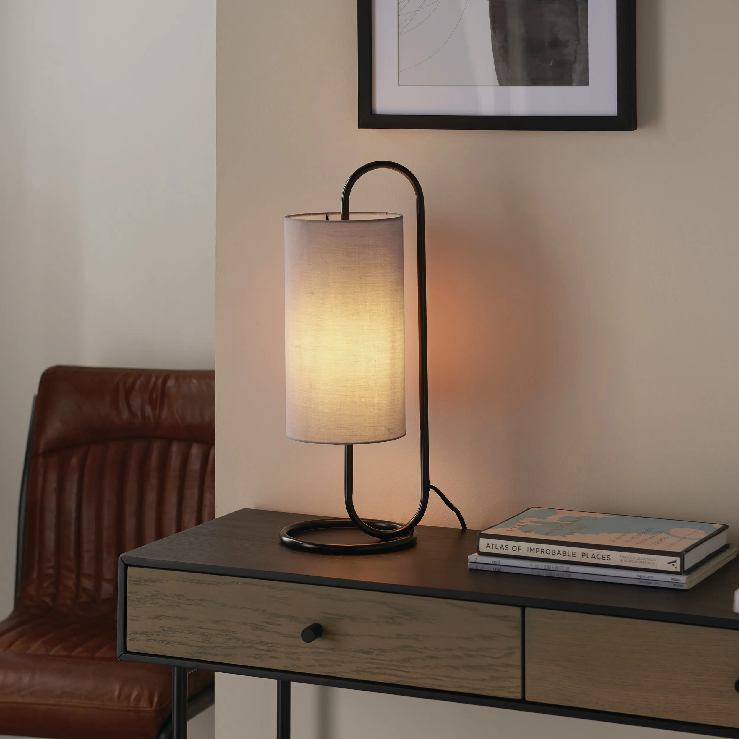 Amos Baluster Table Lamp Matt Black & Grey