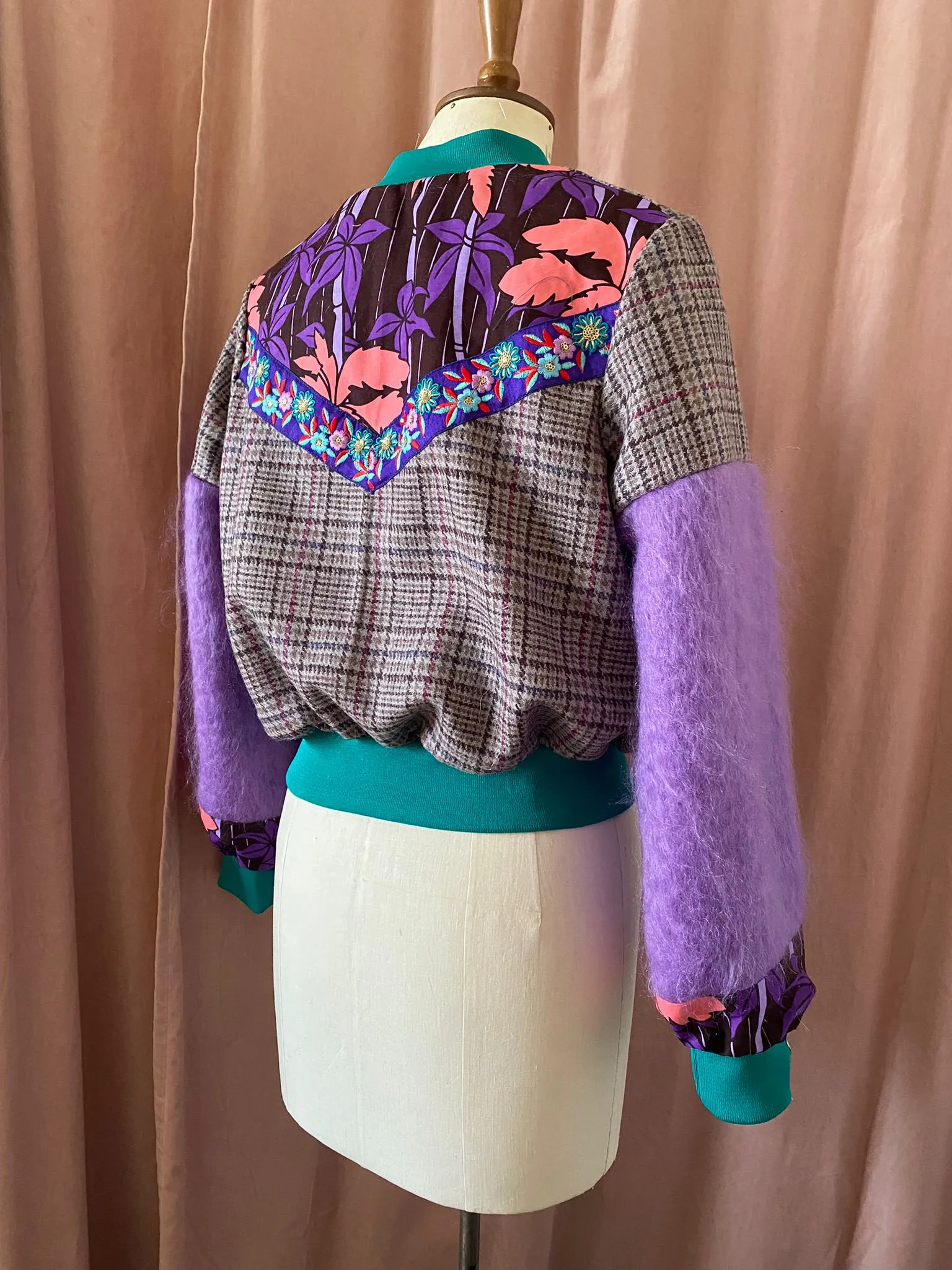 Bomber Jacket Purple Wool Check Tweed / Violet Mohair - Size S (8/12)