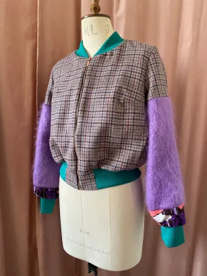 Bomber Jacket Purple Wool Check Tweed / Violet Mohair - Size S (8/12)