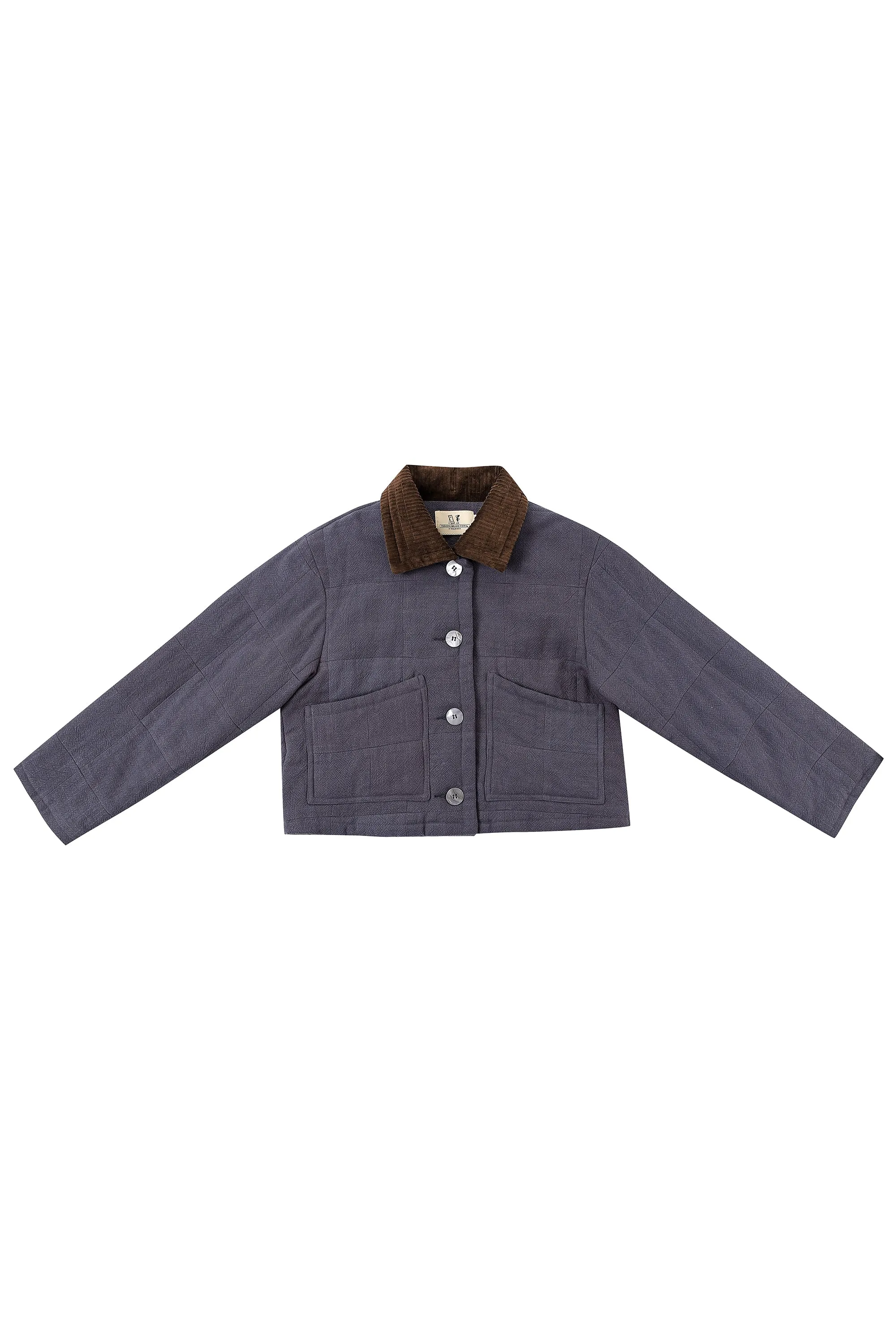 Cord Collar Charcoal Linen Quilted Barn Jacket