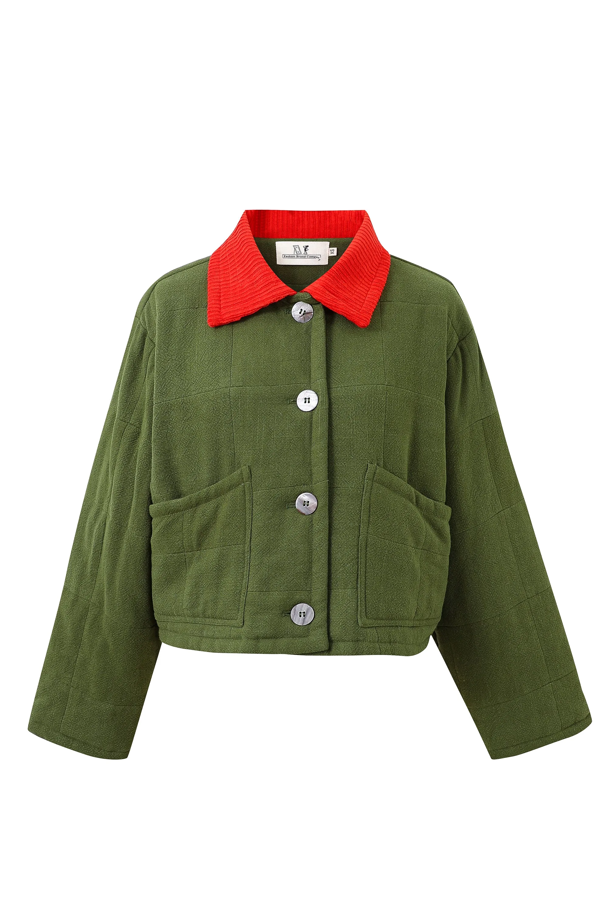 Cord Collar Moss Linen Quilted Barn Jacket