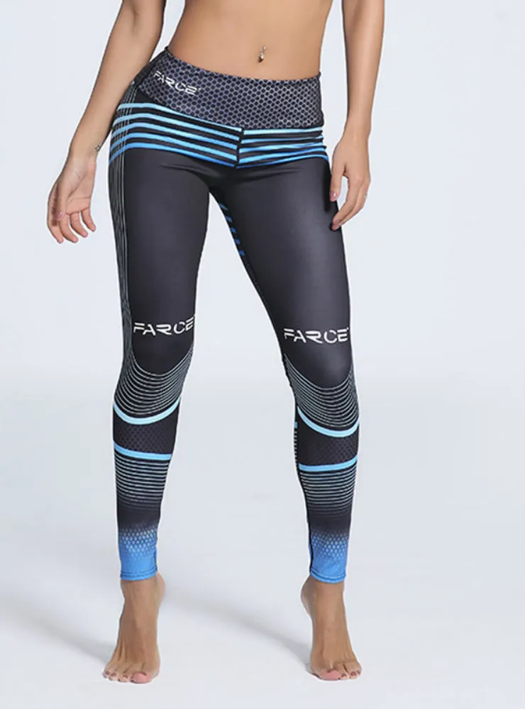 Elastic Sporting Leggings Gradient Color Stripe Print