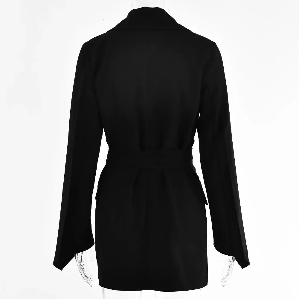Flytonn 2022 Autumn Solid Long-sleeved Suit Jacket Lapel Sexy Straps Waist Cardigan Street Temperament Banquet Slim Women Top