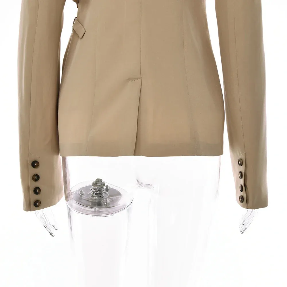 Flytonn Lace Up Snap Lapel Women Blazer Cuir Summer Sexy Cutout Pockets Long Sleeve Female Top Office Fashion Casual Black Blazer