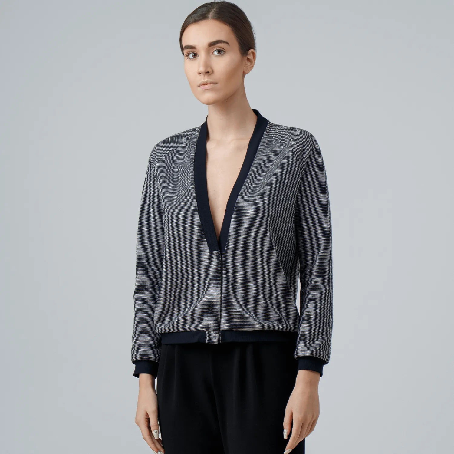 Grey & White Striped Jersey Blazer