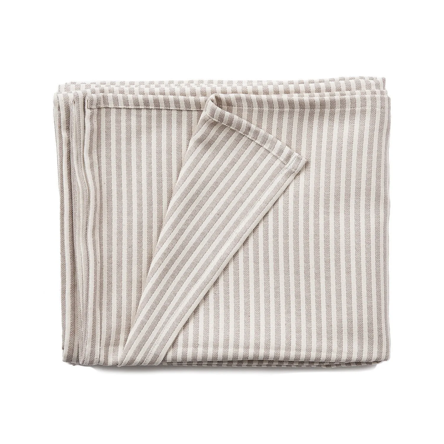 Harbour Stripe Cotton Large Tablecloth - Fawn & Ecru