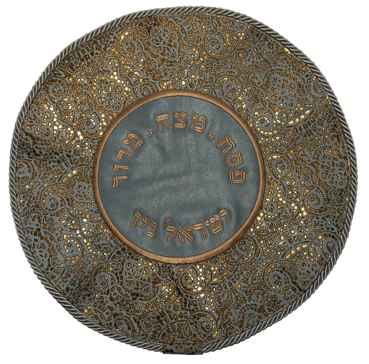 Leather Matzah Cover with Applique Center MA240F-LG