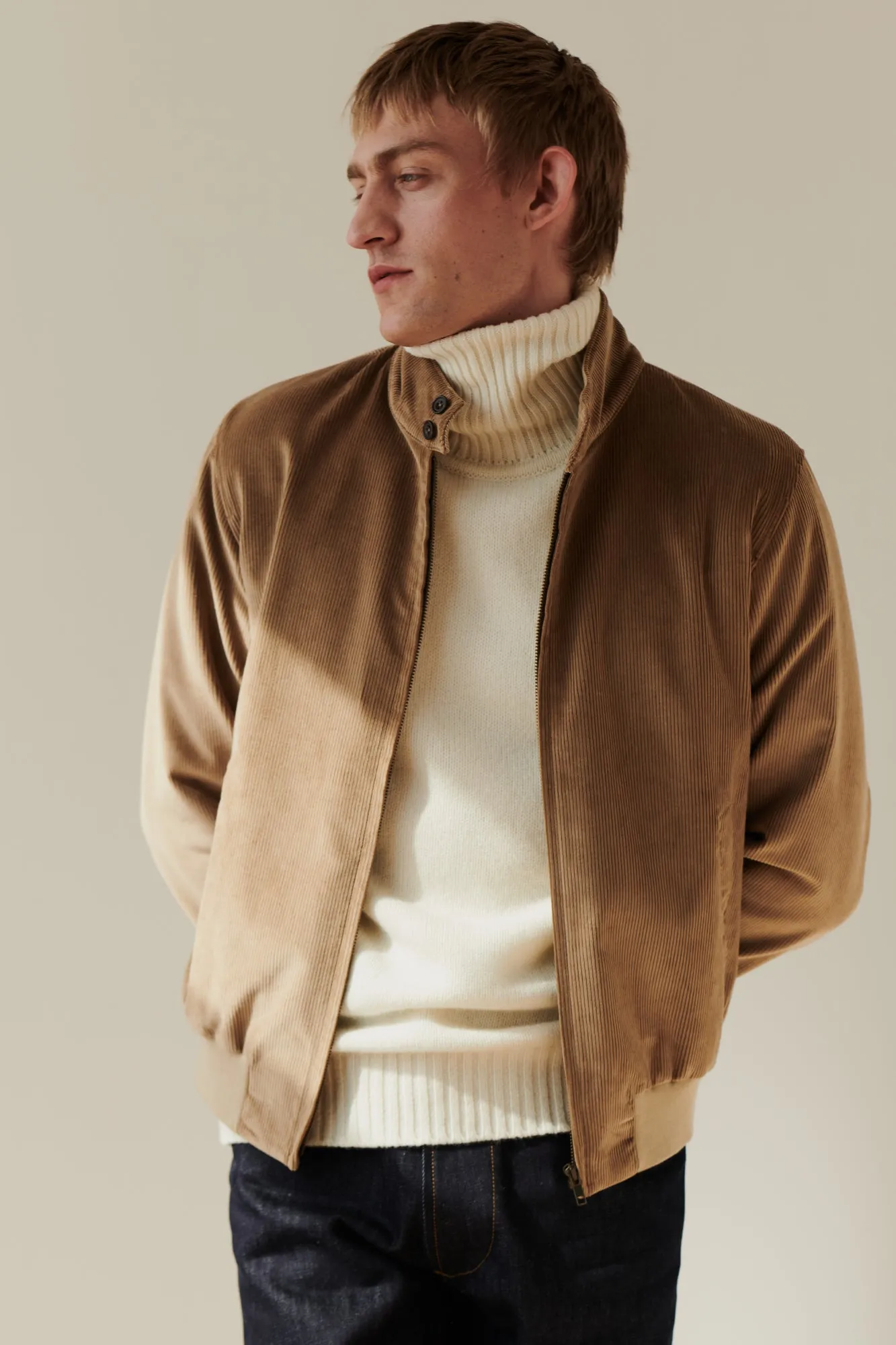 Men's Corduroy Harrington Jacket - Stone