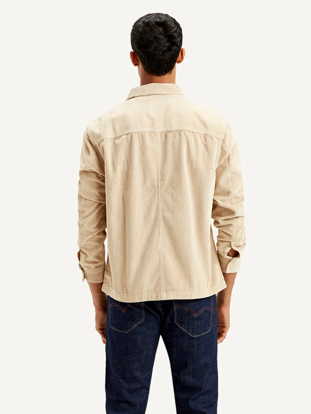 Men's Solid Beige Relaxed Fit Corduroy Shacket