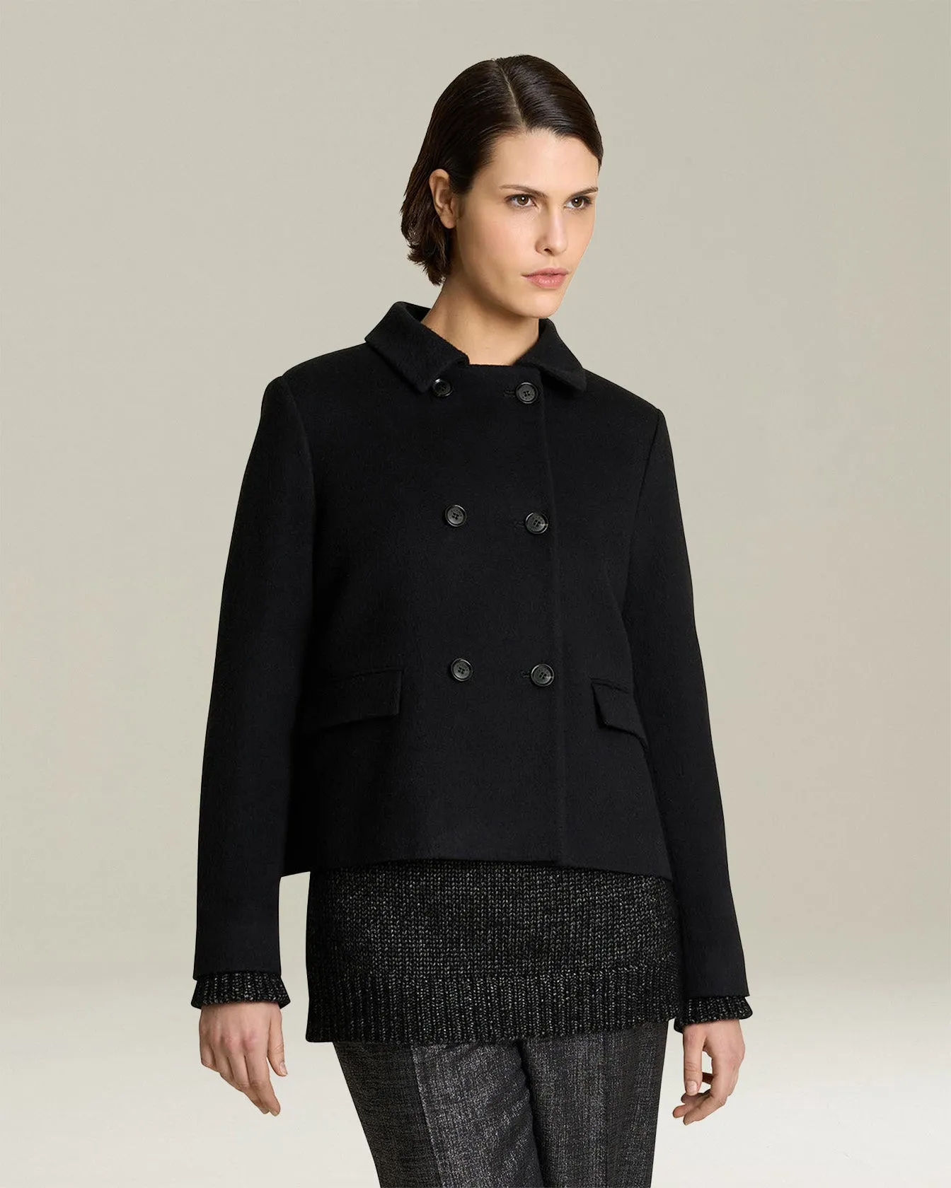 MONOCHROME CASHMERE PEA COAT