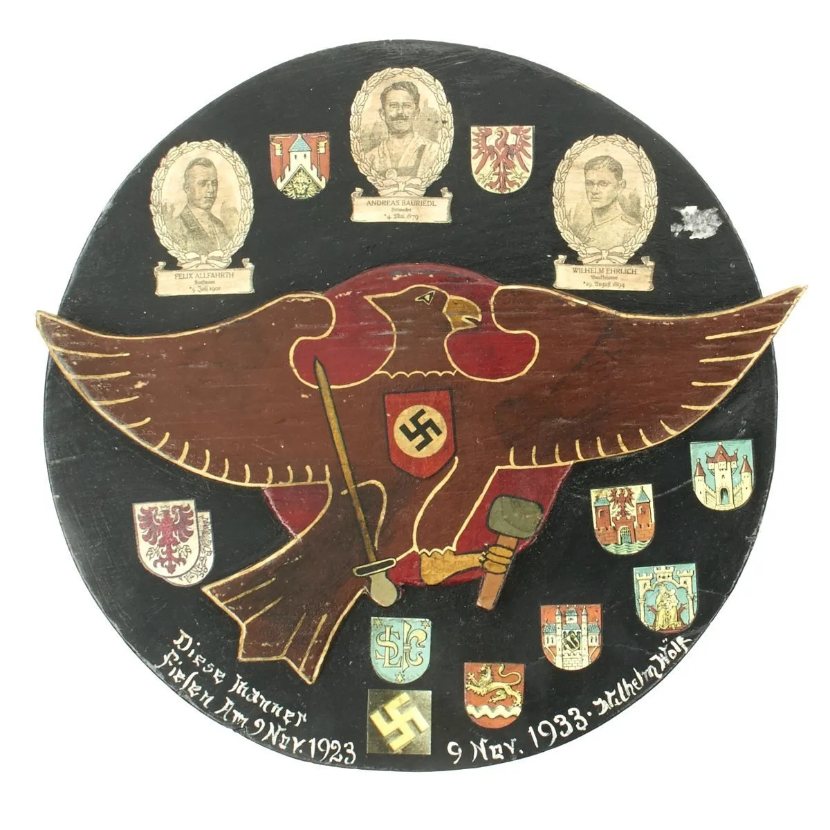 Original German WWII Beer Hall Putsch 10 Year Anniversary Memorial Plaque