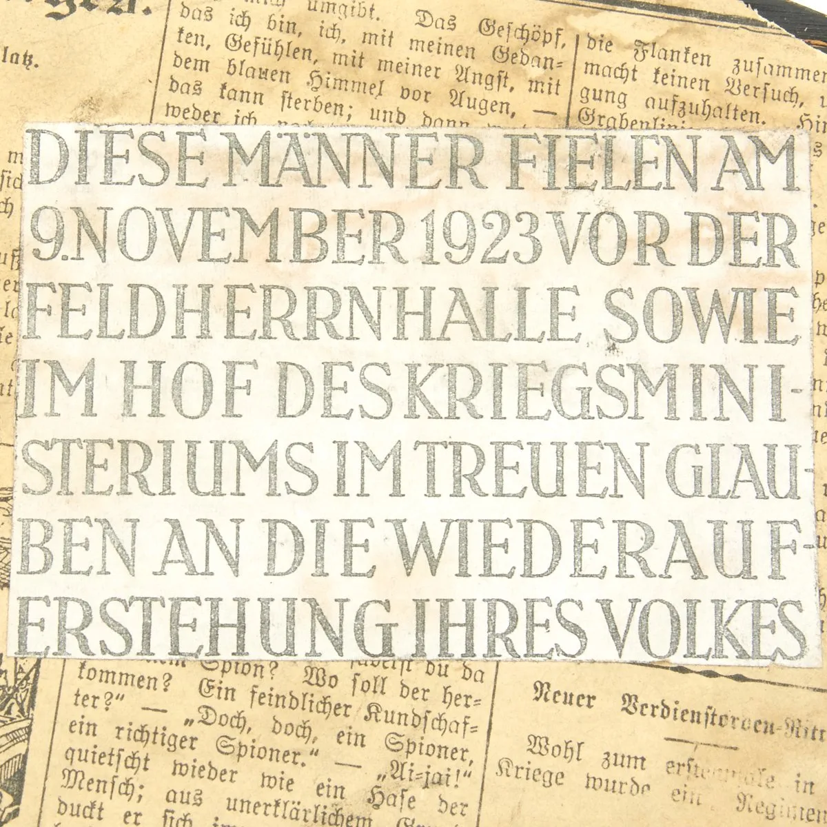 Original German WWII Beer Hall Putsch 10 Year Anniversary Memorial Plaque