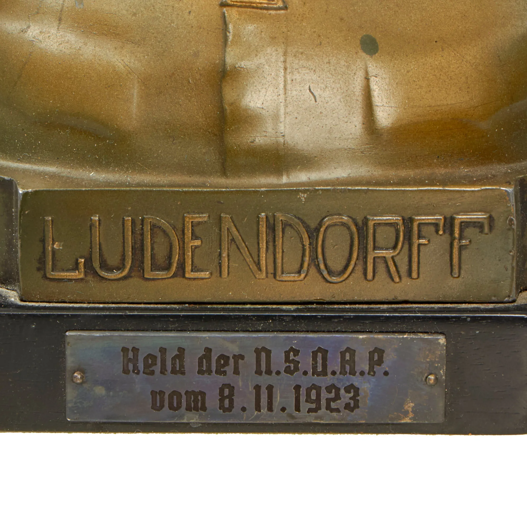 Original German WWII Bronze Signed Bust of General Erich Ludendorff with Plaque Commemorating His Involvement in the 1923 Beer Hall Putsch Failed Coup