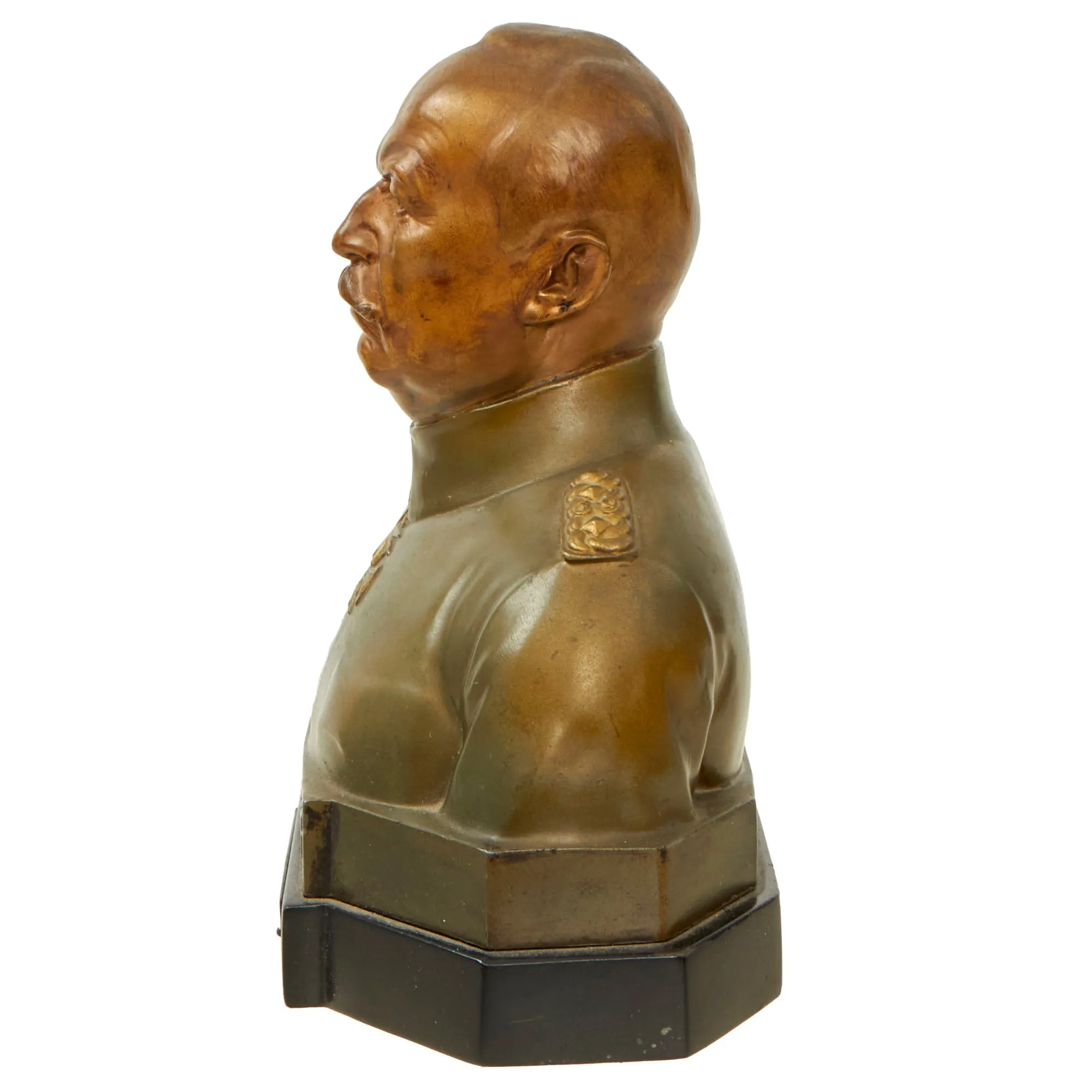 Original German WWII Bronze Signed Bust of General Erich Ludendorff with Plaque Commemorating His Involvement in the 1923 Beer Hall Putsch Failed Coup