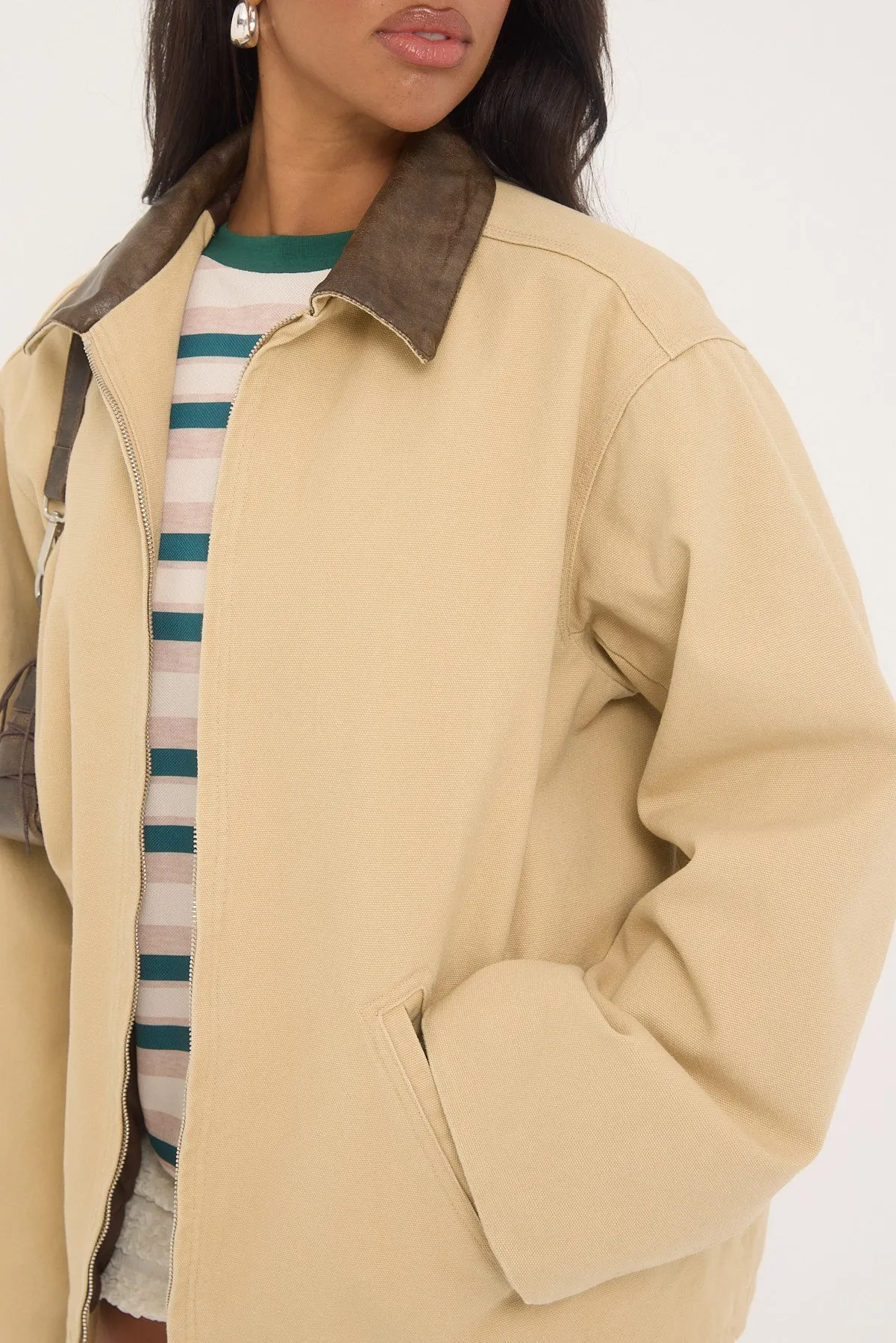 Perfect Stranger Barn Contrast Collar Jacket Stone