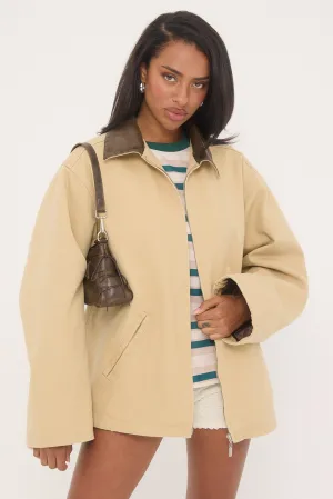 Perfect Stranger Barn Contrast Collar Jacket Stone