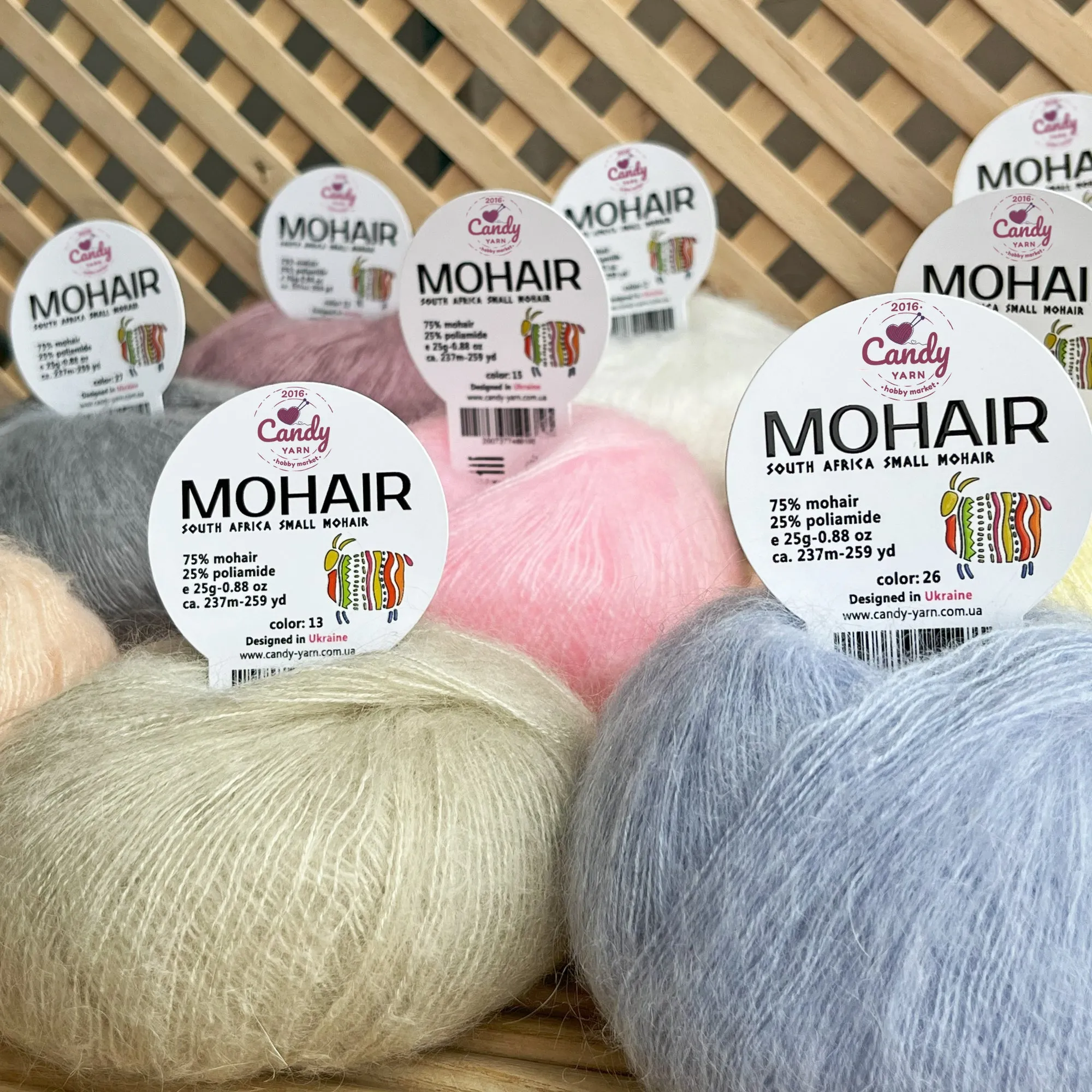South African Small MOHAIR YARN, 10 Colors, 0.99 oz / 259 yards
