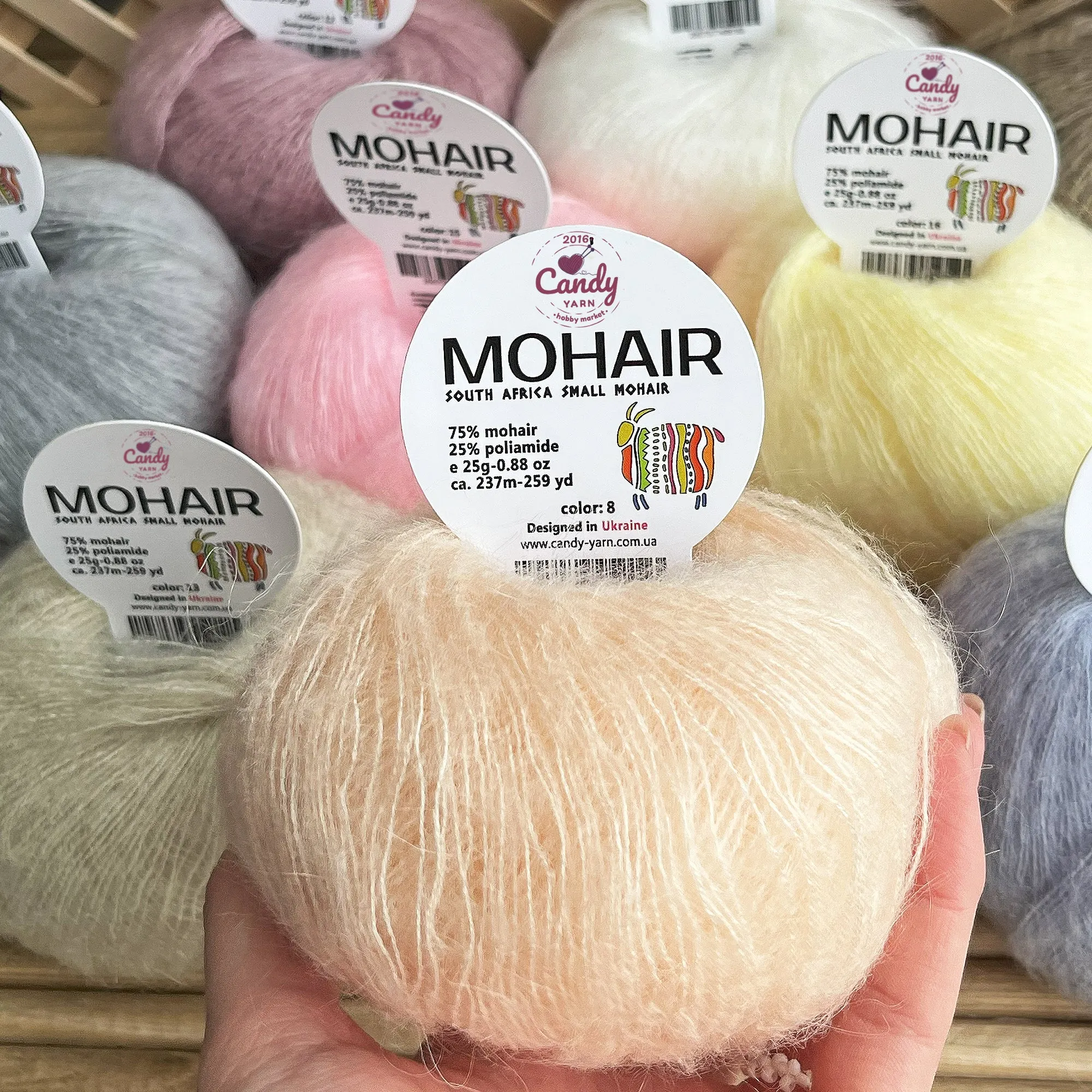 South African Small MOHAIR YARN, 10 Colors, 0.99 oz / 259 yards