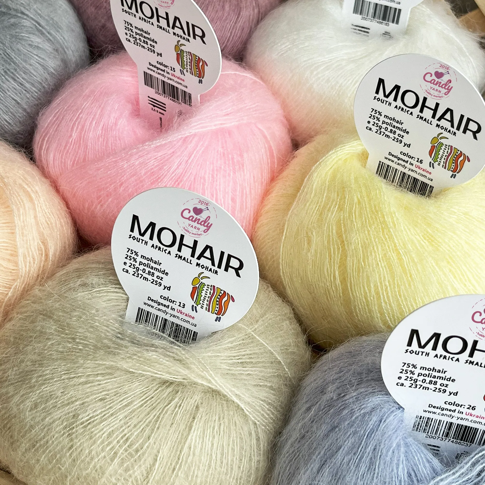 South African Small MOHAIR YARN, 10 Colors, 0.99 oz / 259 yards
