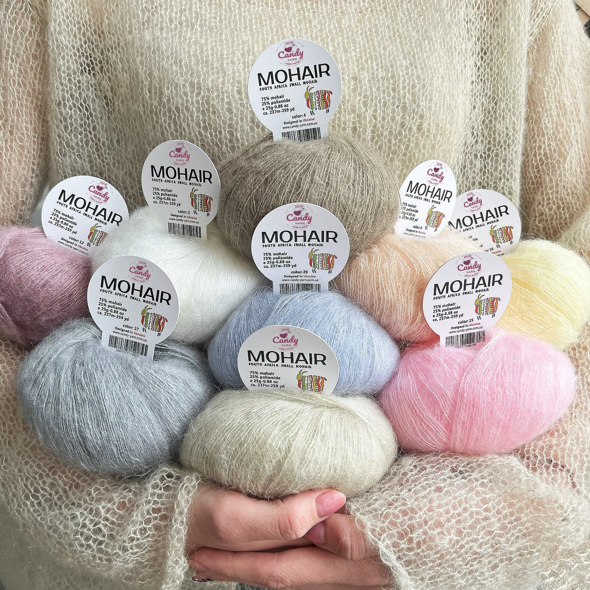 South African Small MOHAIR YARN, 10 Colors, 0.99 oz / 259 yards