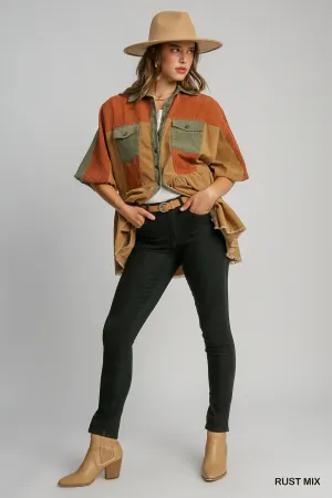 Umgee Corduroy Rust Color block Jacket With Front Pockets
