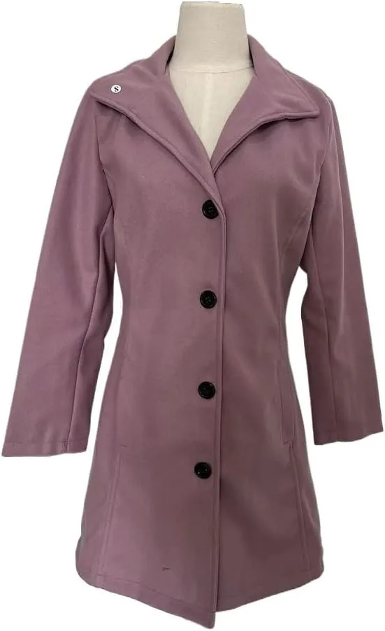 Women's Winter Wool Blend Pea Coat Stand Collar Single Breasted Trench Coat Overcoat